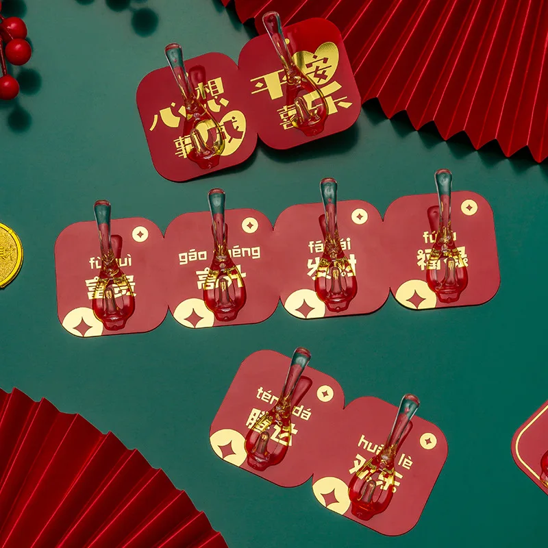 6 Hooks for Spring Festival Decoration Cutable Strong Adhesive CNY Holder Blessing Sticky Corner Rack Festive Home Decor