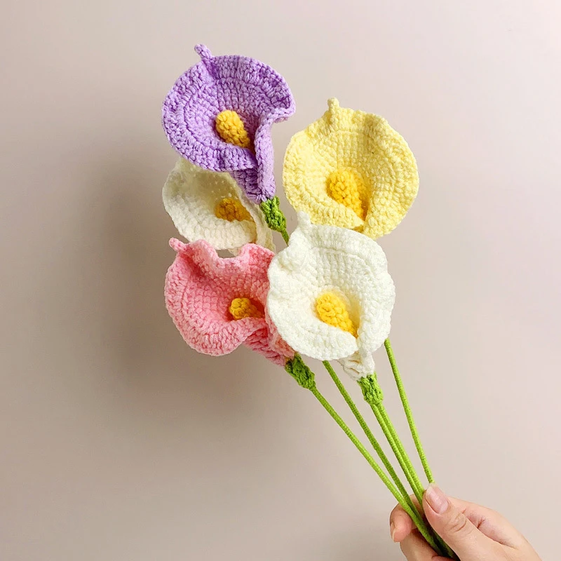 Handmade Crochet Flowers Hand-knitted Calla Lily Artificial Flower Fake Flower Bouquet Wedding Decoration Home Decor