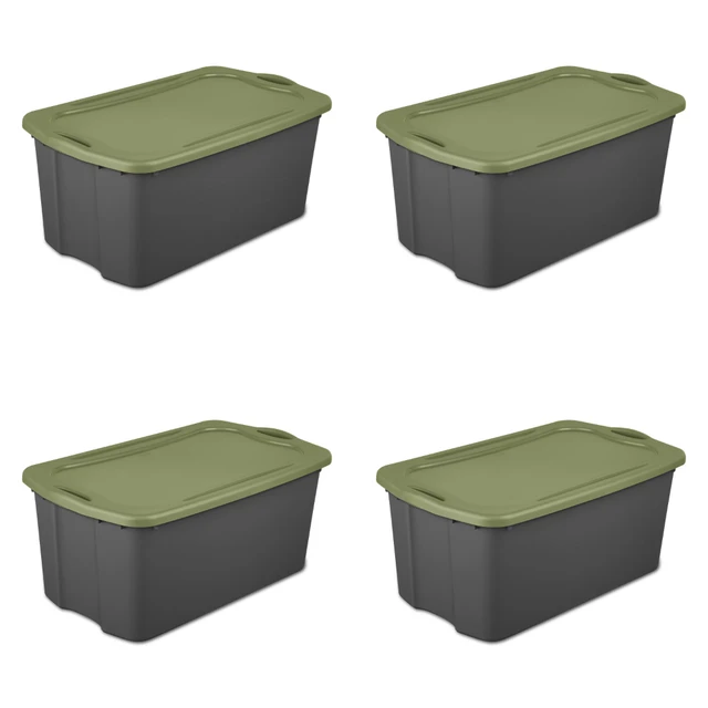 3 Sterilite Storage Bins with Lids: Clear 70 Qt, Gray 30 Gal