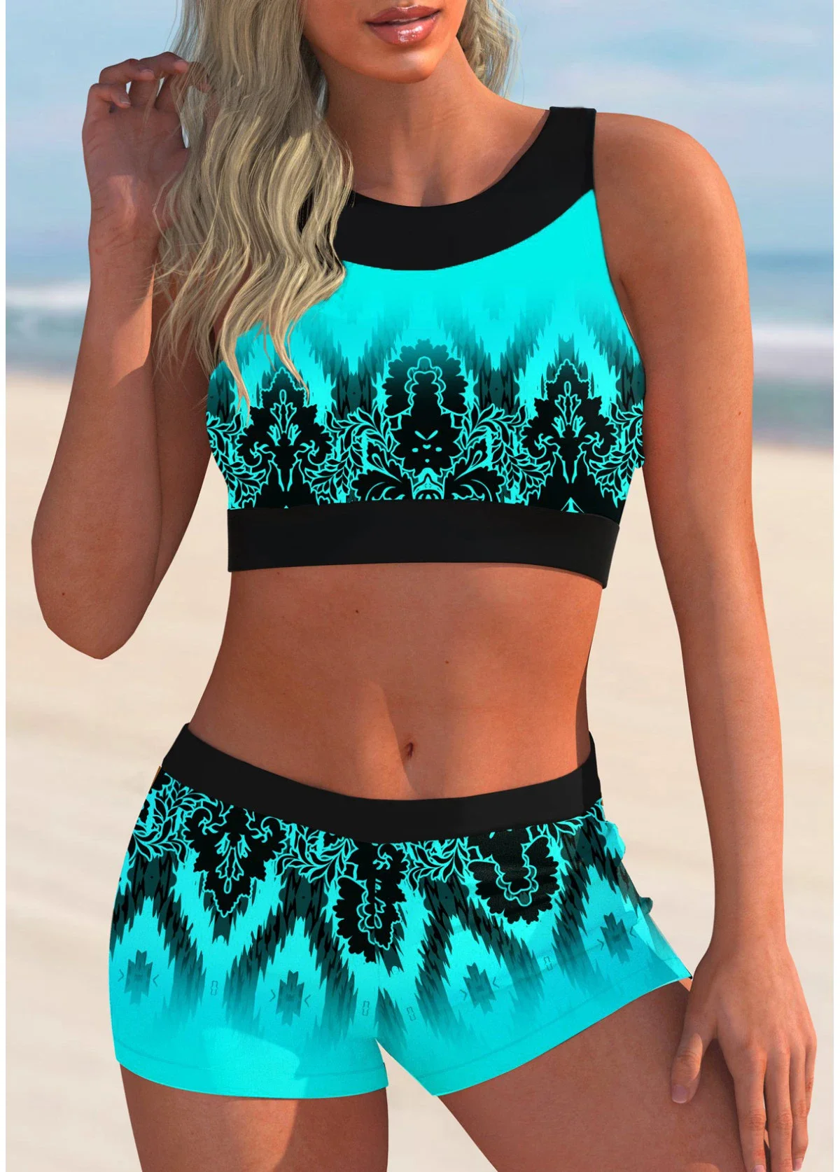 Bikini Set New summer high elasticity bikini set with blue polka dot print two-piece tank top sexy women's beach swimsuit S-5XL