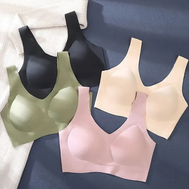 Women's Seamless Ice Silk Bra, Wireless Push-Up Yoga Bralette, Breathable & Comfortable Lifting Underwear 속옷
