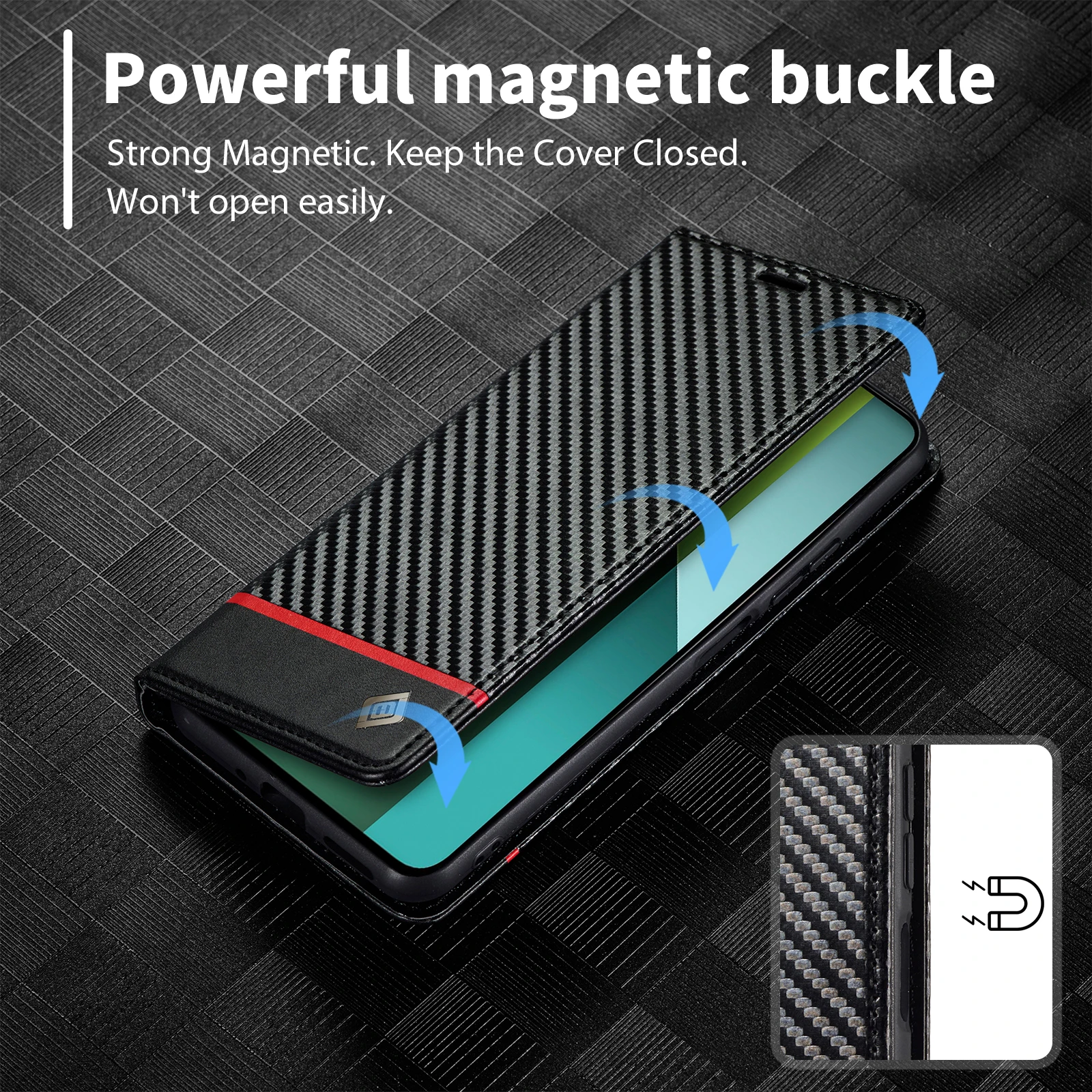 Magnetic Carbon Fibre Flip Cover Wallet Case