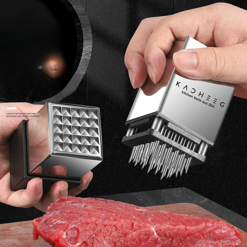 1pcs Meat Hammer Stainless Steel Steak Tenderizer Household Kitchen Tool Double-sided Meat Loosener Kitchen Hammer