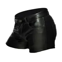Men Faux Leather Shorts Faux Leather Men's Party Club Mini Shorts with Zipper Closure Pockets in Solid Color Soft Button for A 1