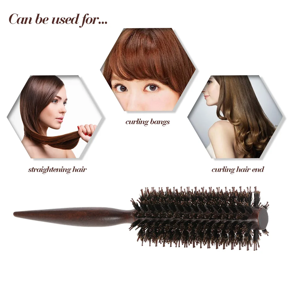 Round Comb for Hair Bristle Hairbrush Comb Quiff Roller Curling Rolling Brush DIY Hairdressing Tool Wood Handle Hair Accessories