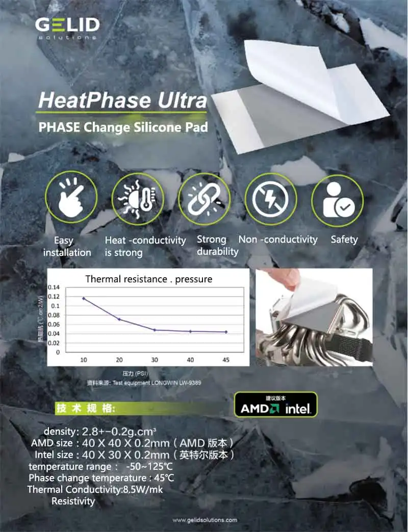 GELID Heat Phase Ultra 8.5W PHASE Change Silicone Pad High-performance Durable S