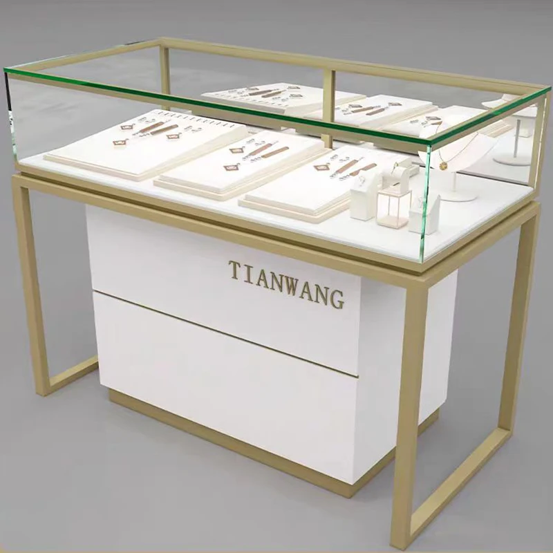 Custom luxury cabinet gold handle hardware glass display cabinet jewelry display