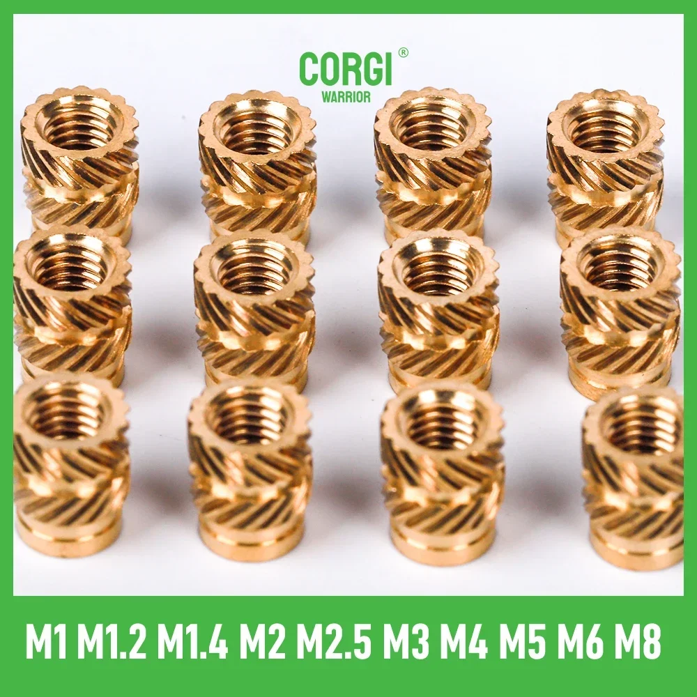 100/10 PCS Hot Melt Knurled Thread Brass Insert Nut M1/M1.2/M1.4/M2/M2.5/M3/M4/M5/M6/M8 Female Threaded Embedment Inserts Embed