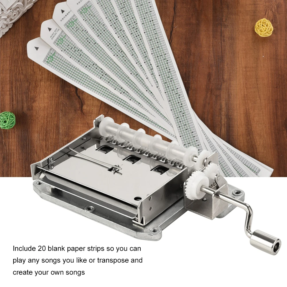 DIY 30-Note Music Box Set 30 Notes Hand-Cranked Programmable Mechanical Music Box Gift with 20Pcs Blank Paper Tape &Hole Puncher