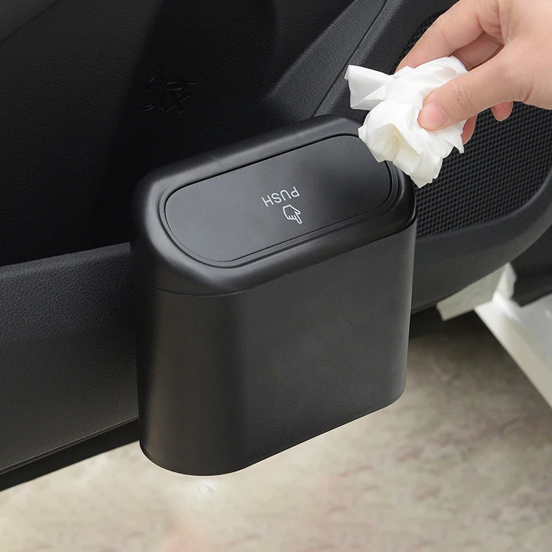 

Pressing Type Car Mini Hanging Trash Bin Vehicle Garbage Organizer Dust Case Storage Box ABS Trash Can Auto Interior Accessories