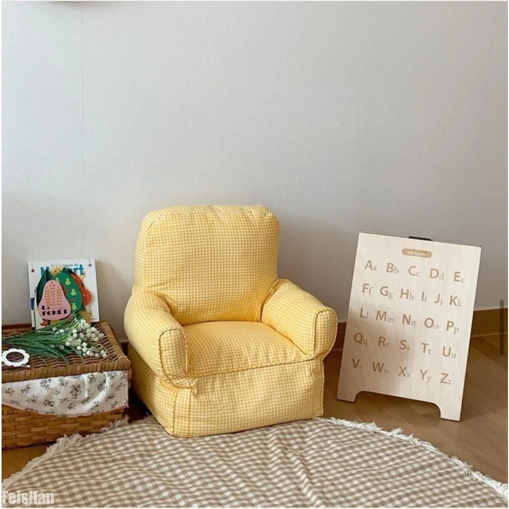 INS Children's Single Bean Bag Sofa Plaid Canvas Mini Chair Seat Kindergarten Early Education Institution Baby Furniture