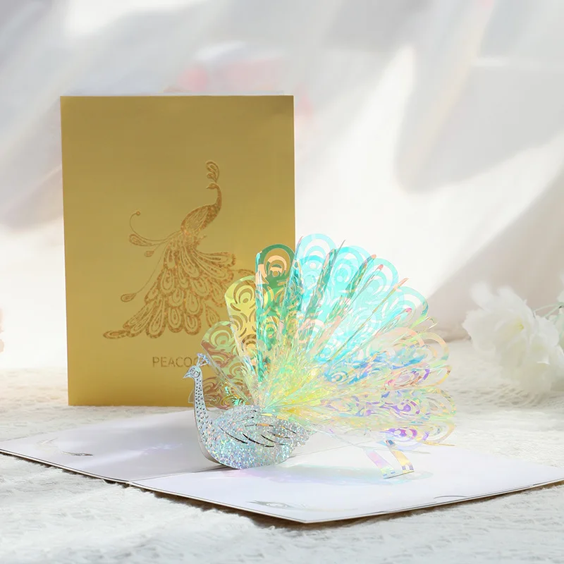 3D Peacock Birthday Christmas Card Pop-up Greeting Cards Postcard Party Wedding Invitation Decorations Creative Girl Gift