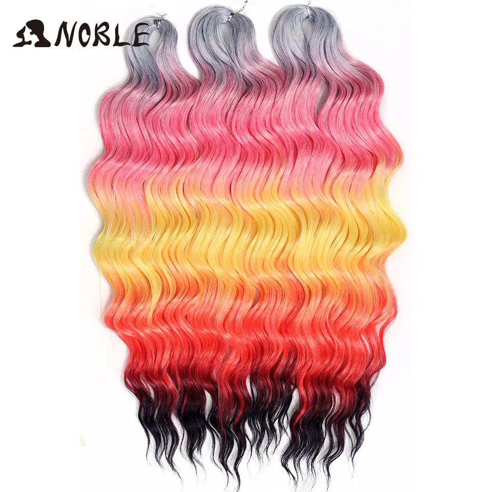 Noble 24 Inch Synthetic Hair Water Wave Braiding Hair Extensions Ombre Rainbow color Deep Wave Curl Twist Crochet Hair Extension