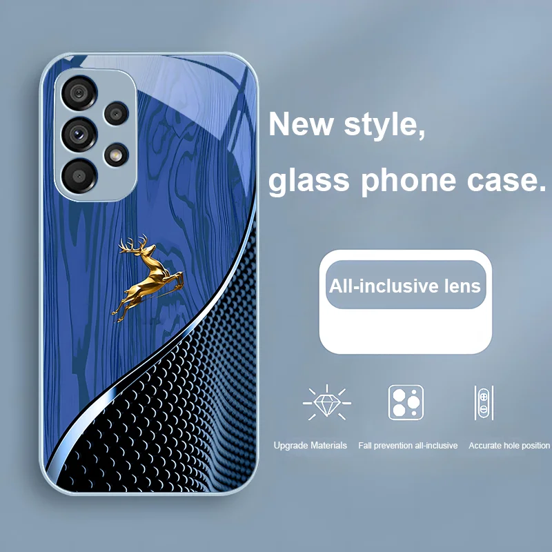 Elegant Wood Grain Deer Tempered Glass Phone Case
