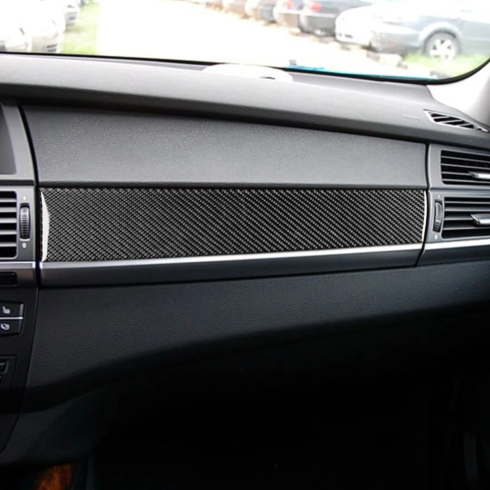 BMW X5 E70 2006-2013 탄소 섬유 자동차 도어 패널 장식 스트립, 시동 정지 스위치 커버 정장, 인테리어 액세서리 스티커