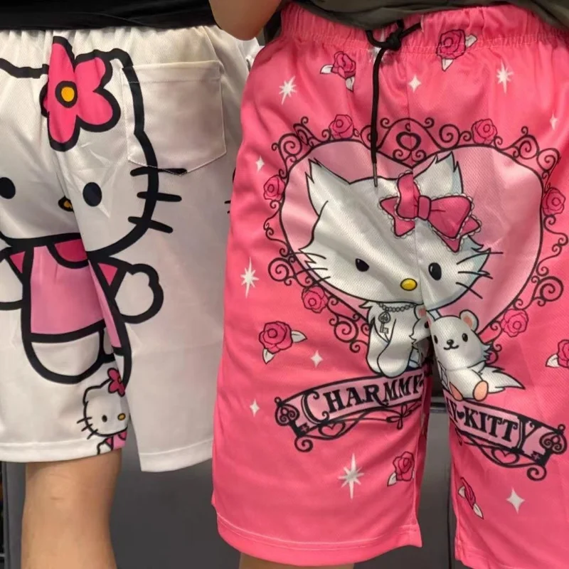 

Свободные шорты Sanrio HelloKitty Y2k для мужчин и женщин, повседневные милые летние пляжные спортивные штаны с мультяшным принтом, большие размеры, подарок для девушек
