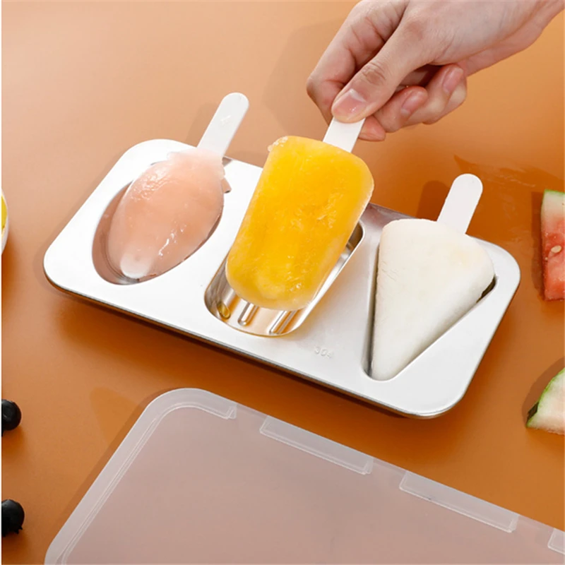 3 Holes Stainless Steel Ice Cream Mold DIY Chocolate Popsicle Moulds Candy Maker Gadgets Kitchen Party Supplies Ice Cube Tray