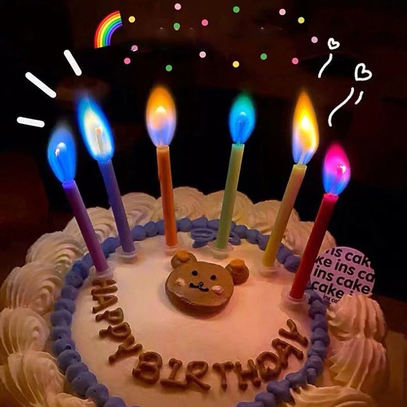 

6/12Pcs Wedding Cake Candles Safe Flames Dessert Decoration Colorful Flame Candles Birthday Party Supplies