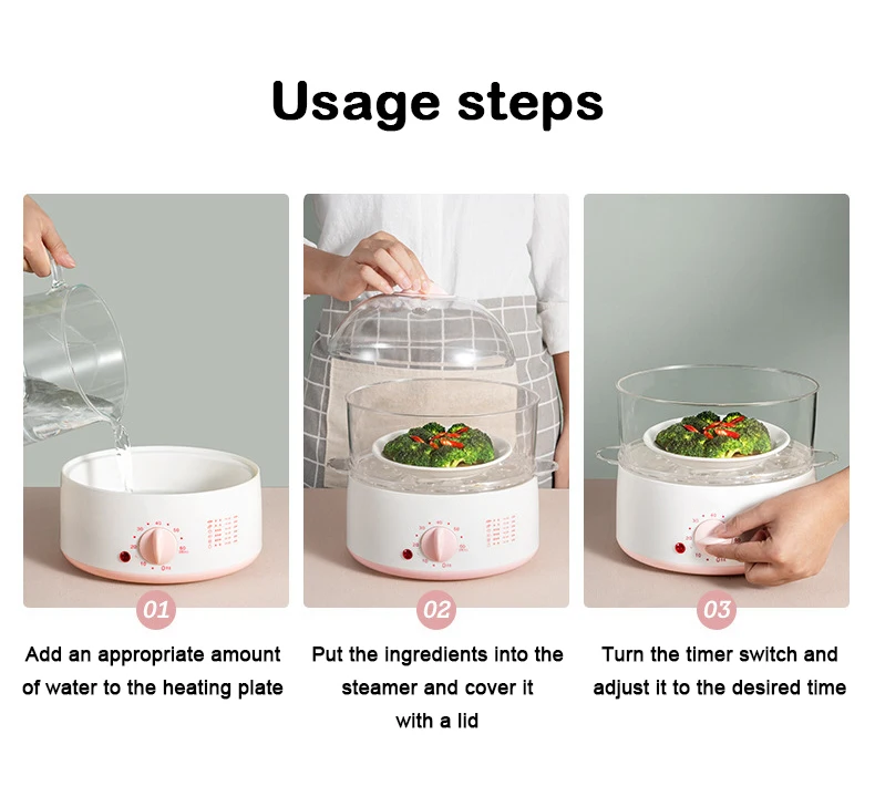 Description Picture 3 of itemDMWD Household Electric Food Steamer 2L Mini Egg Boiler With Timer Knob Auto Shut-off Food Warmer 2/3 Layers Cooking Tools