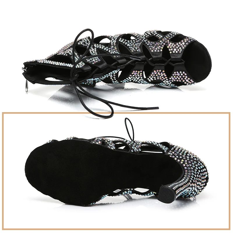 SWDZM Top Women Dance Shoes Black Ballroom Dance Boots Girl Jazz Tango Stilettos Shoes Soft Sole Women's Dancing heels 5-10cm 3
