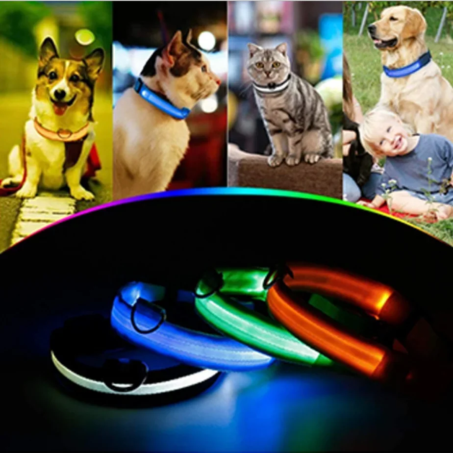 Shining Pet Collars LED Light Flashing Dog Collars Traction Belt