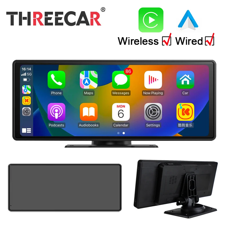 카플레이 모니터 Podofo 1DIN 7 인치 HD 개폐식 터치 스크린, 범용 자동차 MP5 플레이어, 블루투스 FM 라디오 카플레이, 안드로이드 자동 전기 텔레스코픽 10 카플레이 무선 모니터 10.26 인치 카플레이 스크린 터치 디스플레이, 자동차 트럭 카메라 리버싱 USB DVR 입력 블루투스 MP5 플레이어