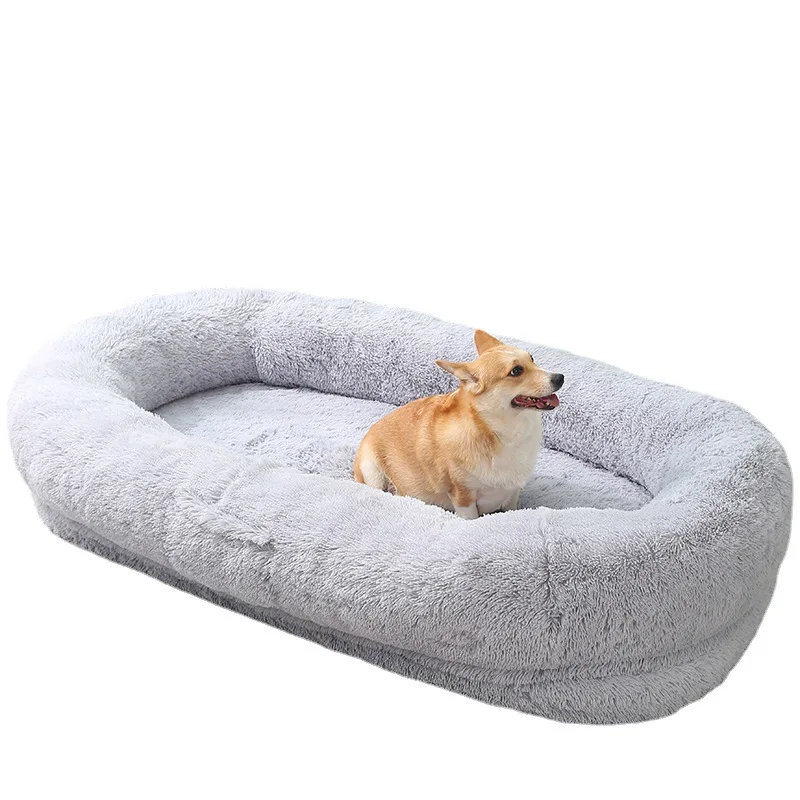 Large Human Dog Sofa Bed Oval Dog Bed Removable Cover Long Plush Pet Kennel Bed Mats Pet Cat Bed Winter Warm Sleeping Floor Mat