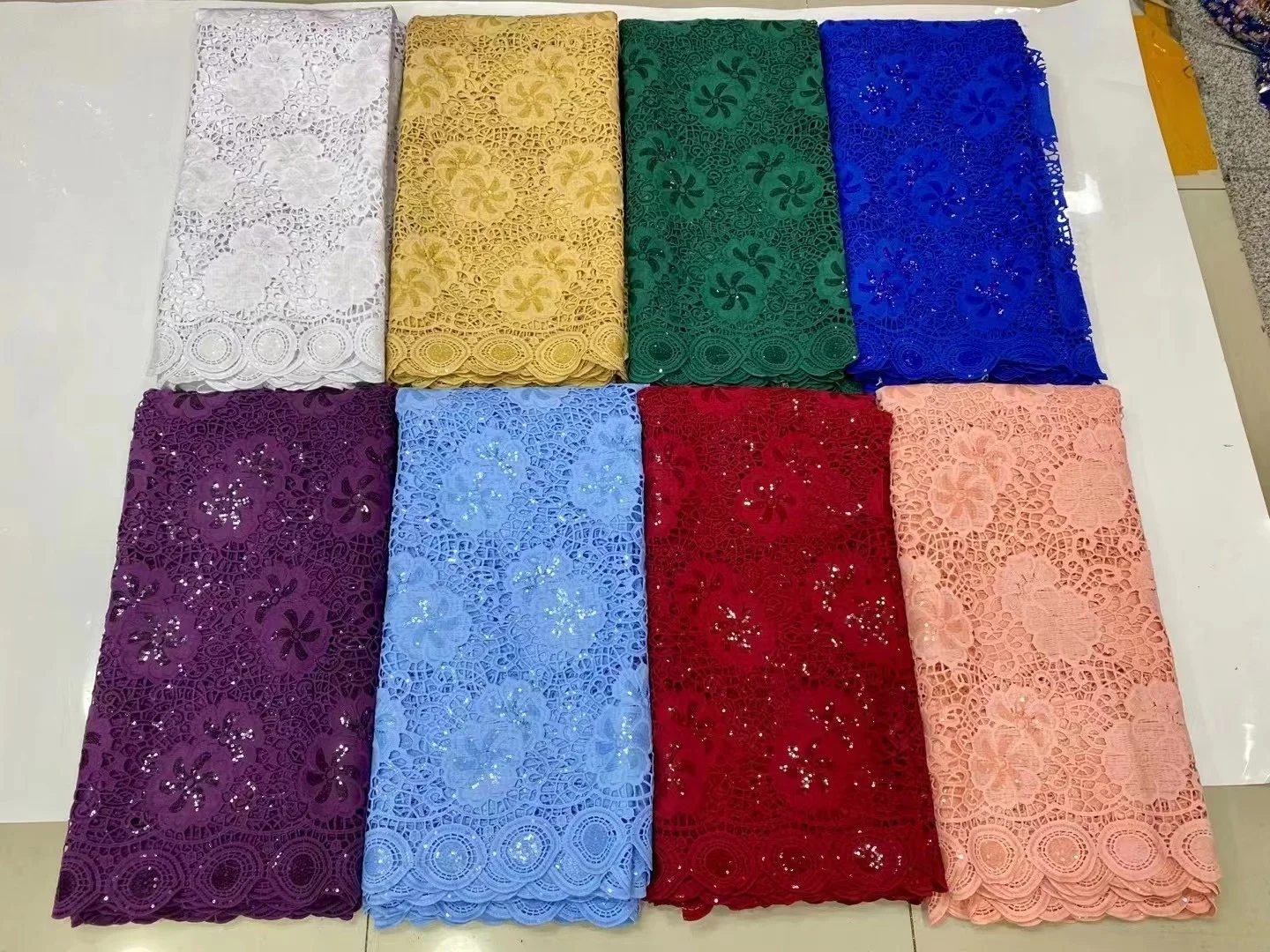 

Unique Cord Embroidery French Lace Guipure Fabric Excellent Latest 2024 African Water Soluble Cloth With Shiny Sequins Appliques