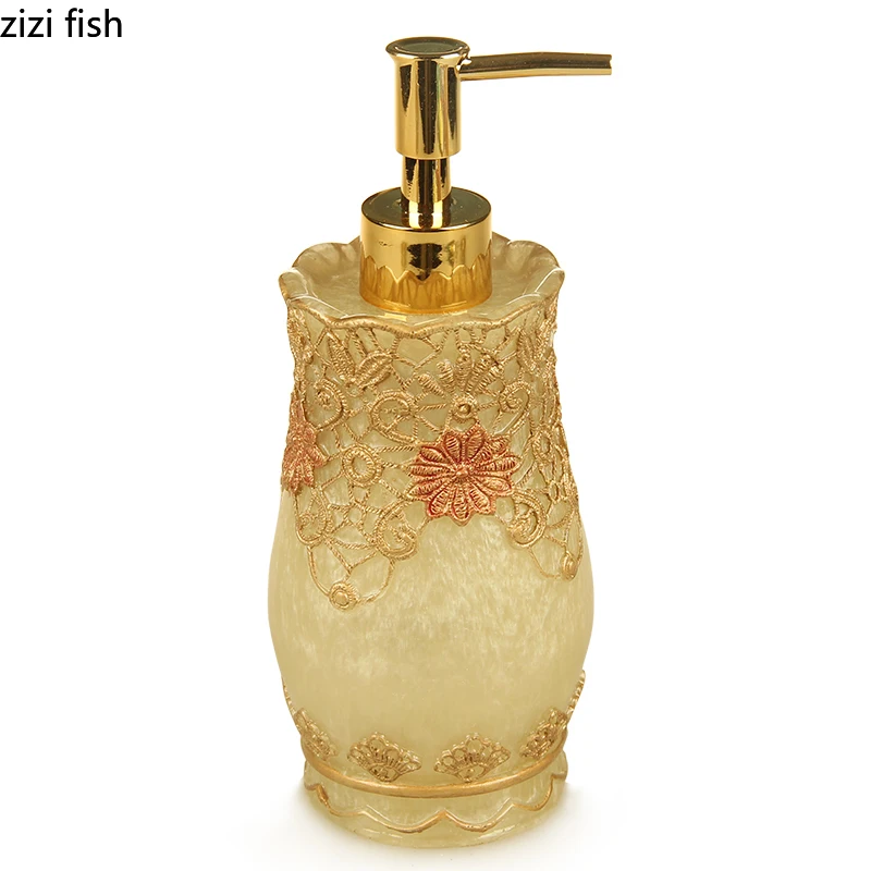 Classical Flower Pattern Resin Bathroom Accessories Toothpaste Holder Bath Lotion Bottle Mouth Cup Toilet Brush Bath Supplies