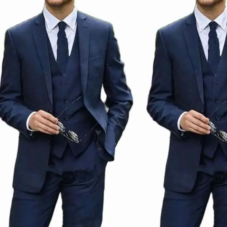 Navy Blue Mens Suits Groom Tuxedos Notch Lapel Mens Wedding Blazer Suits Custom Made 3 Pieces Suit(Jacket+Pants+Vest)