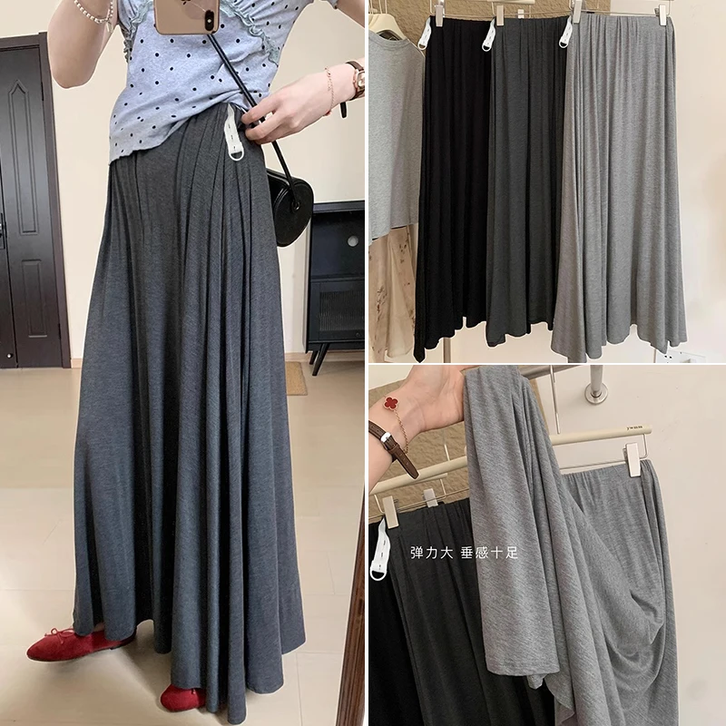 Spring Maternity Cotton Skirts Adjustable Waist Ankle-length Large Hem Pregnant Woman Empired Long Skirt Pregnany Clothes