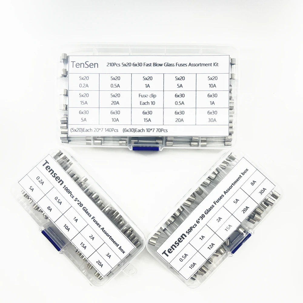 Resistor Kit 10,15Kinds 5*20 6*30 Fastblow Glass Tube Fuses Car Glass Tube Fuses Assorted Kit 5X20 with Box fusiveis 0.2A-30A Household