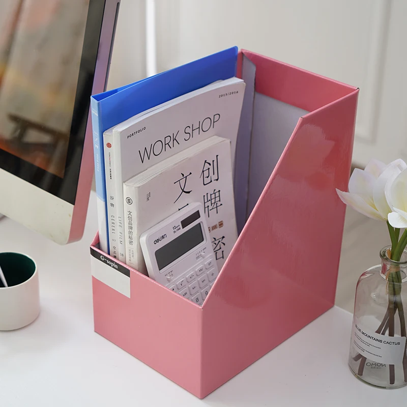 DIY Kraft Paper Magazine Rack Bookend large book stand File Holder Foldable documents organizer office storage rack with Labels
