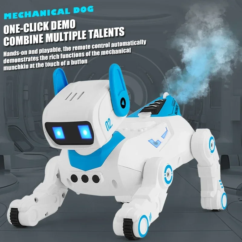 Interactive Remote Control Robot Dog 2.4G 4Wd Remote Control Mechanical Dog with Light Sound Spray Electric Animal Pet for Kids