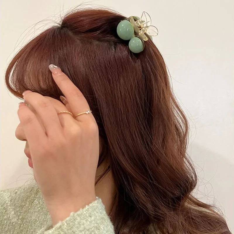Koreanische grüne Perle Klaue Clip Haars pangen große lockige Klaue Klemme Mode Frauen Hai Klaue Krabben Haarschmuck Kopf bedeckung – Detail 3