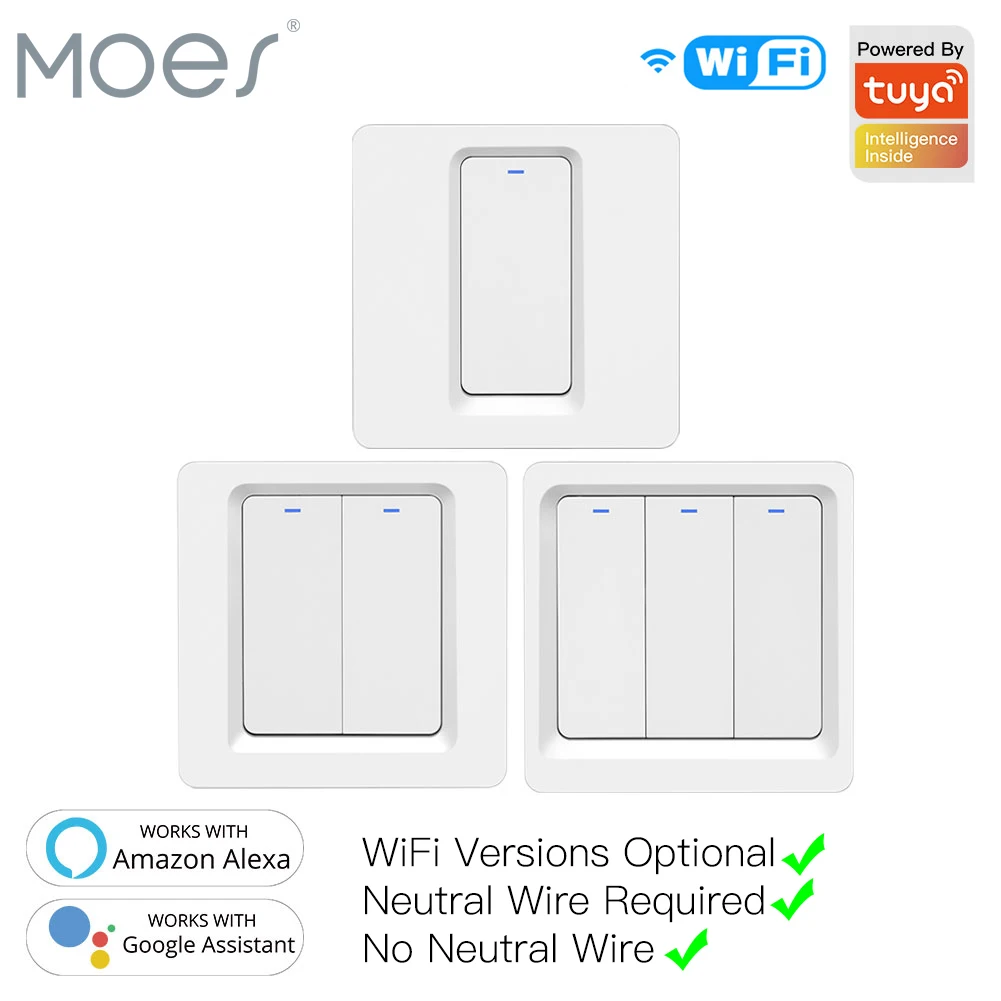 Moes Wifi Botão Interruptor Não Neutro Necessário Configuração Mqtt Tuya Inteligente App Luz Controle Alexa Google Way Socket