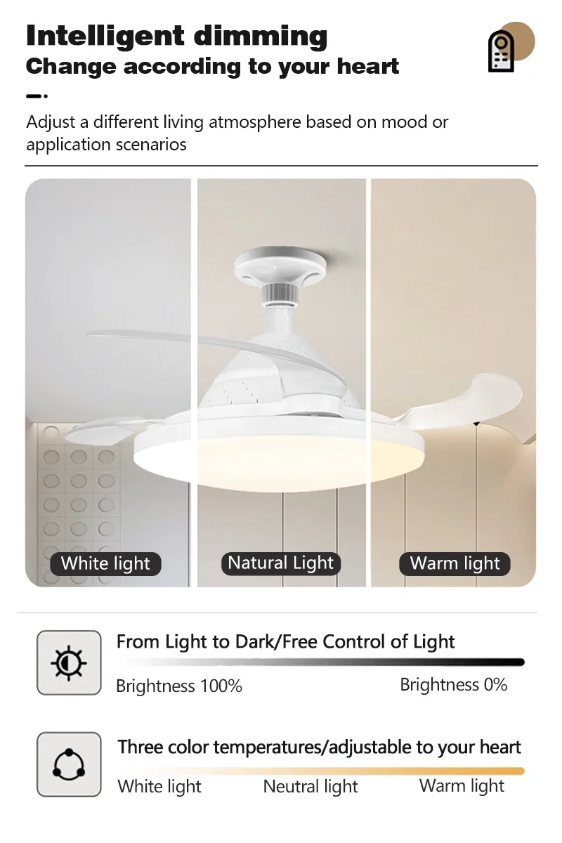 Invisible Ceiling Fan With Led Light Dimmable And Timer Function_voghion.com