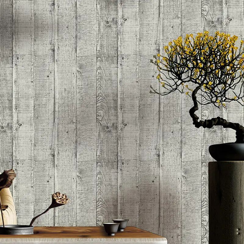 

Vintage Faux Wood Panel 3D Wallpapers Grey Retro Yellow Wall Paper Roll for Dining Room Cafe Shop Clothing Store Walls Decor