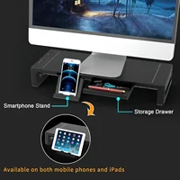 Monitor Stand Riser, With Foldable, Height Adjustable Computer Stand, Desk Shelf Riser with Storage Drawer &Tablet Phone - Image 5