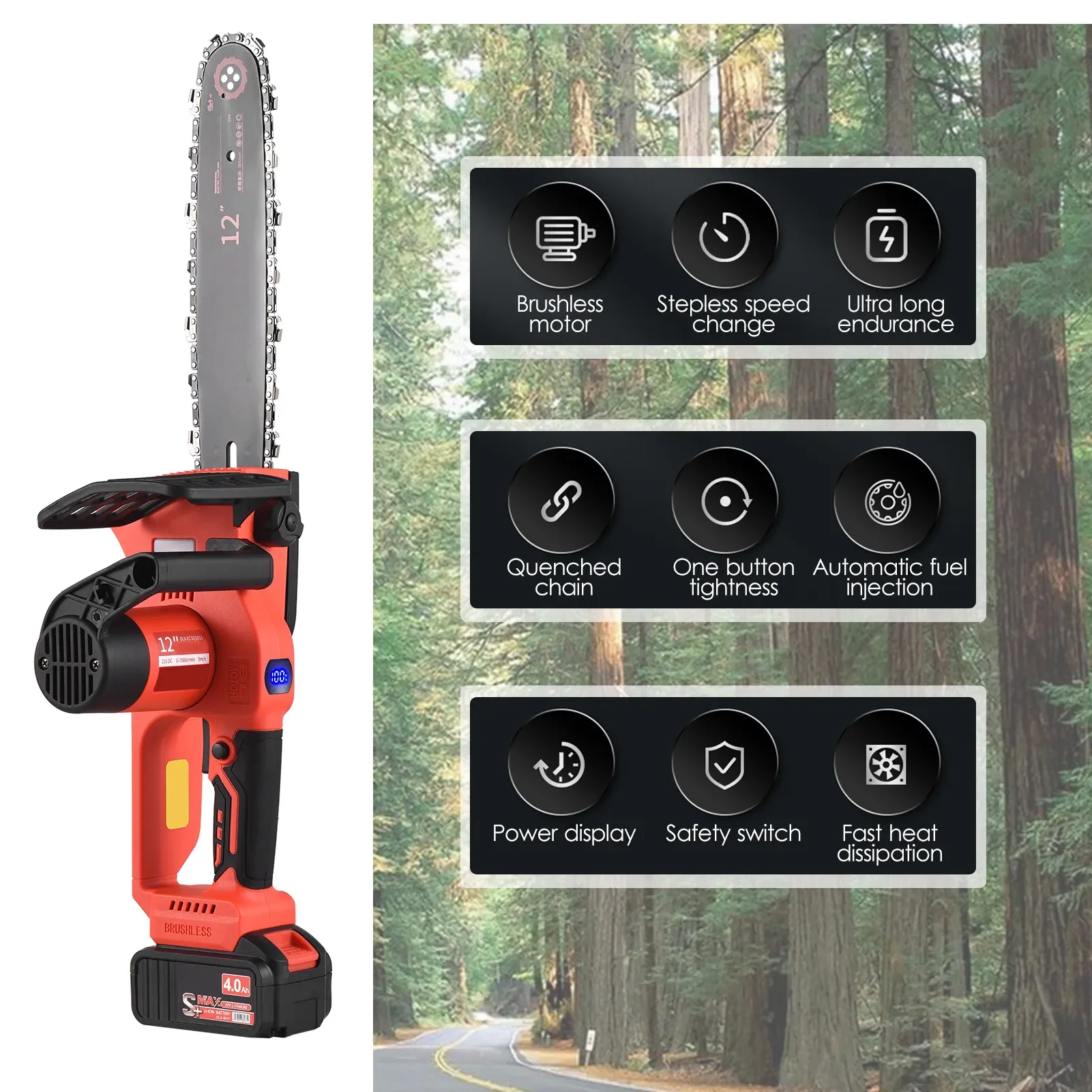 

12-Inch Brushless Mini Cordless Chain saw With 4.0Ah Battery: Efficient And Portable For Handheld Pruning And Wood Cut