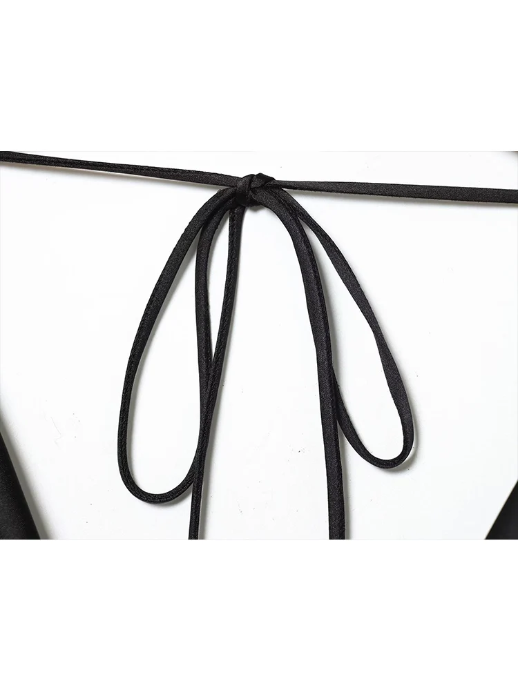 Women Elegant Mini Dress Sexy Swinging Collar Solid Long Sleeve Night Clubwear Lace Up Streetwear Fashion New Lady Clothes