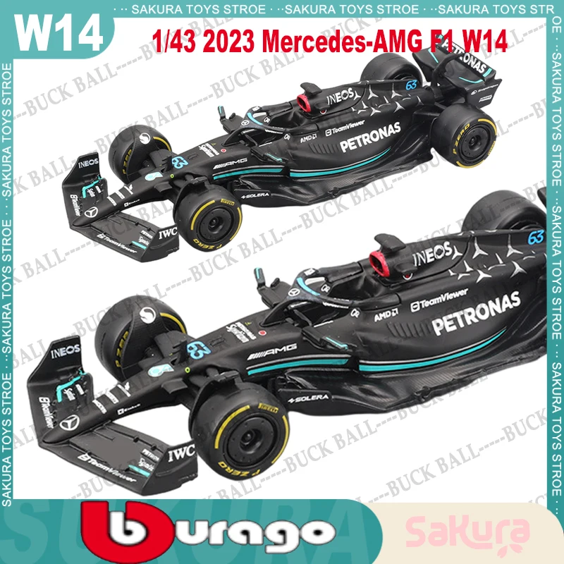 

Коллекционная модель автомобиля Mercedes-Benz 1/43 Bburago 2023, модель W14 #44 #63 из сплава под давлением, модель 1 Gk для гоночных автомобилей Mercedes-Benz