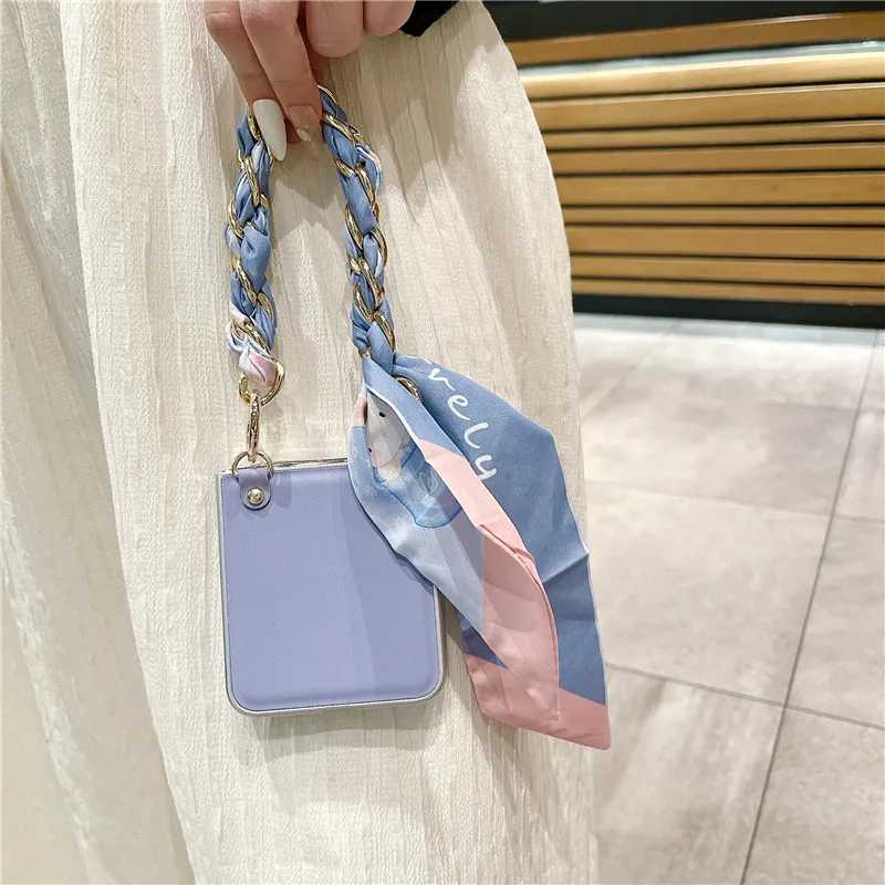 Solid Color Phone Case For Samsung Galaxy Z Flip 3 4 5 5G Bracelet Protective Shell Flip5 Flip4 Cover