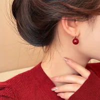New Fashion Red Color Imitation Pearl Drop Earrings for Women Small Delicate Holiday Jewelry Accessories Gift - Image 2