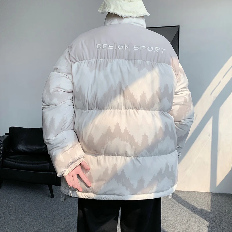 Oversize Men Jacket Winter Patchwork Stand-up Collar Printing Coat Cotton-Padded Jacket Unisex Thick Warm Vintage Fashion Parkas