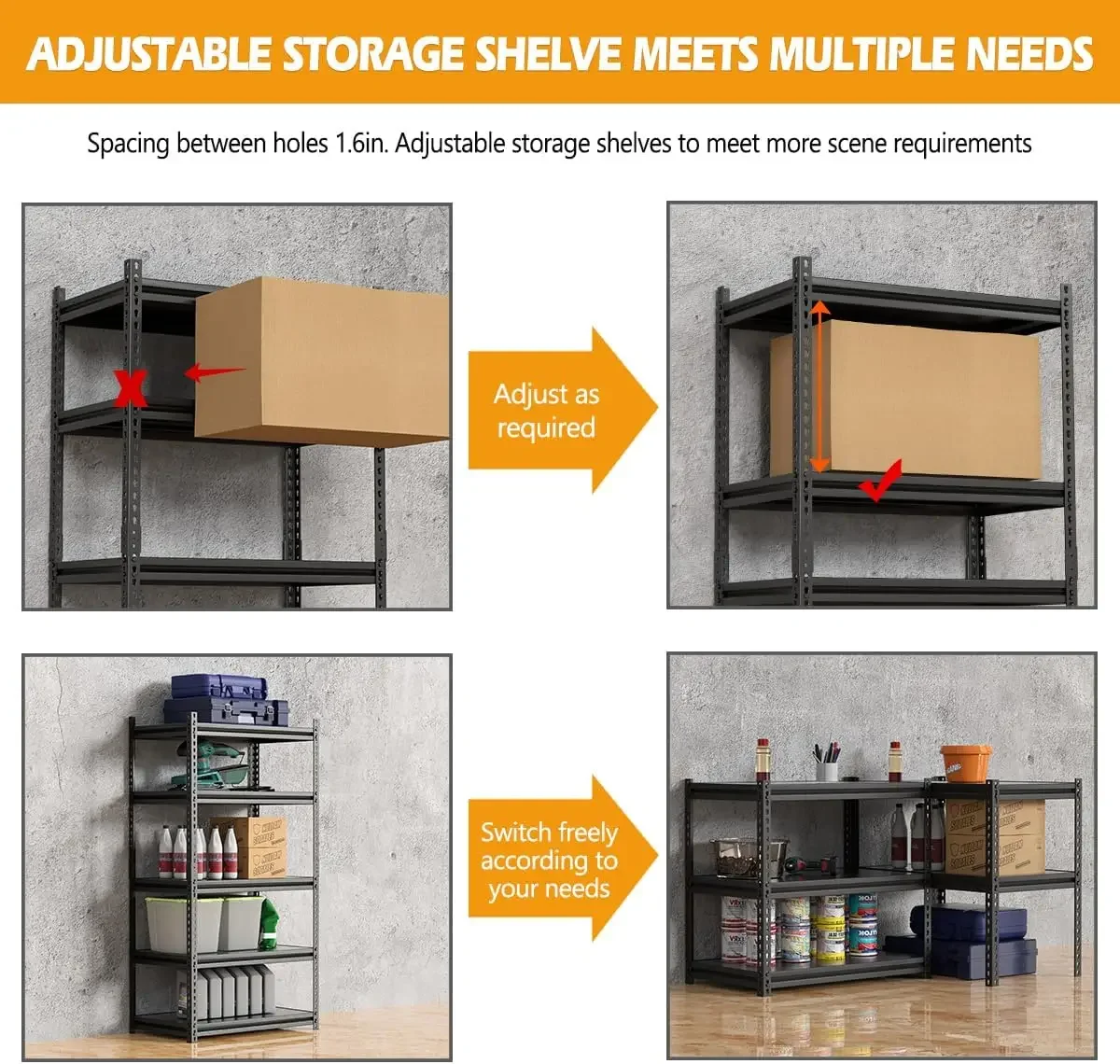 Garage Storage Shelves Adjustable 5-Tier Metal Heavy Duty Shelving Utility Storage Rack for Garage Organization Warehouse 4
