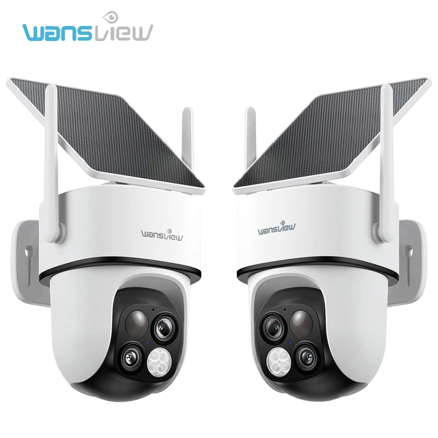 Caméra de sécurité solaire Wansview 2K 3MP HD Wifi PTZ extérieure à double objectif avec suivi automatique, surveillance audio et vidéo, vision nocturne couleur 1