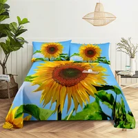 Sunflower Queen Sheet Set Gorgeous Girl, Lovers Room Bedding Set Bed Sheets and Pillowcases Bedding Flat Sheet Bed Sheet Set 3