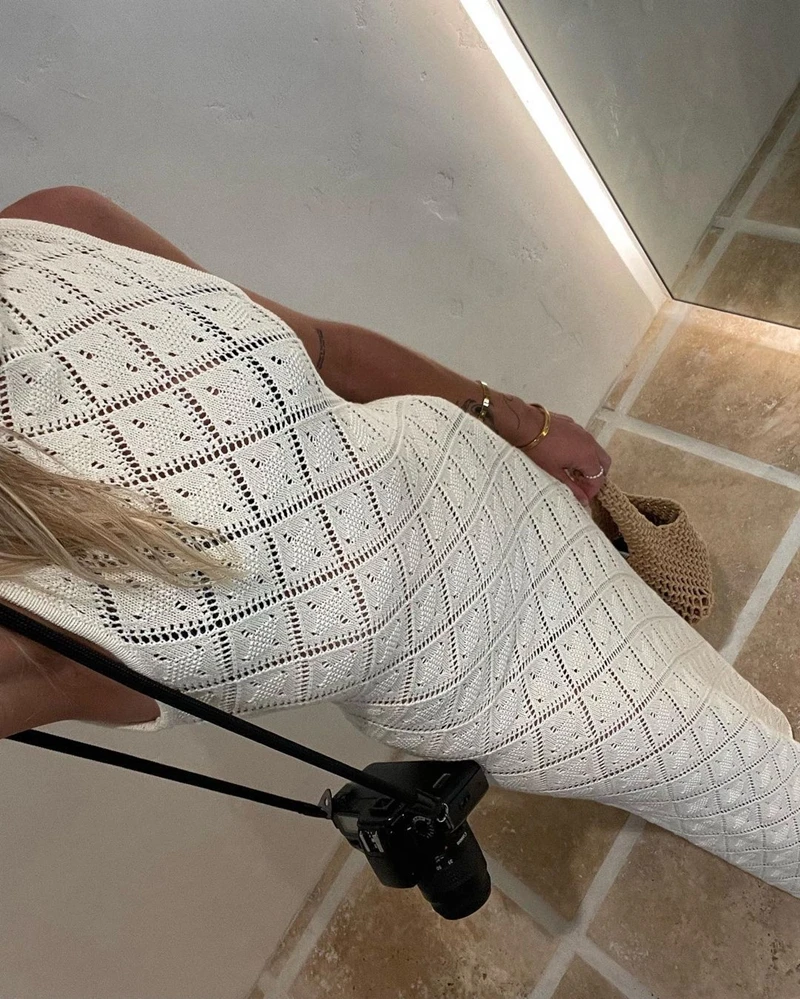 

Женское трикотажное платье в клетку, длинное облегающее платье макси без рукавов с круглым вырезом и высоким разрезом, Пляжное праздничное платье, весна 2023