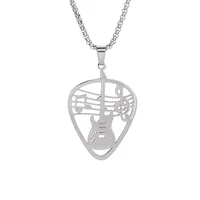 Collier pendentif guitare Note musicale pour femmes et hommes, amoureux de la musique, bijoux en acier inoxydable, cadeaux 2